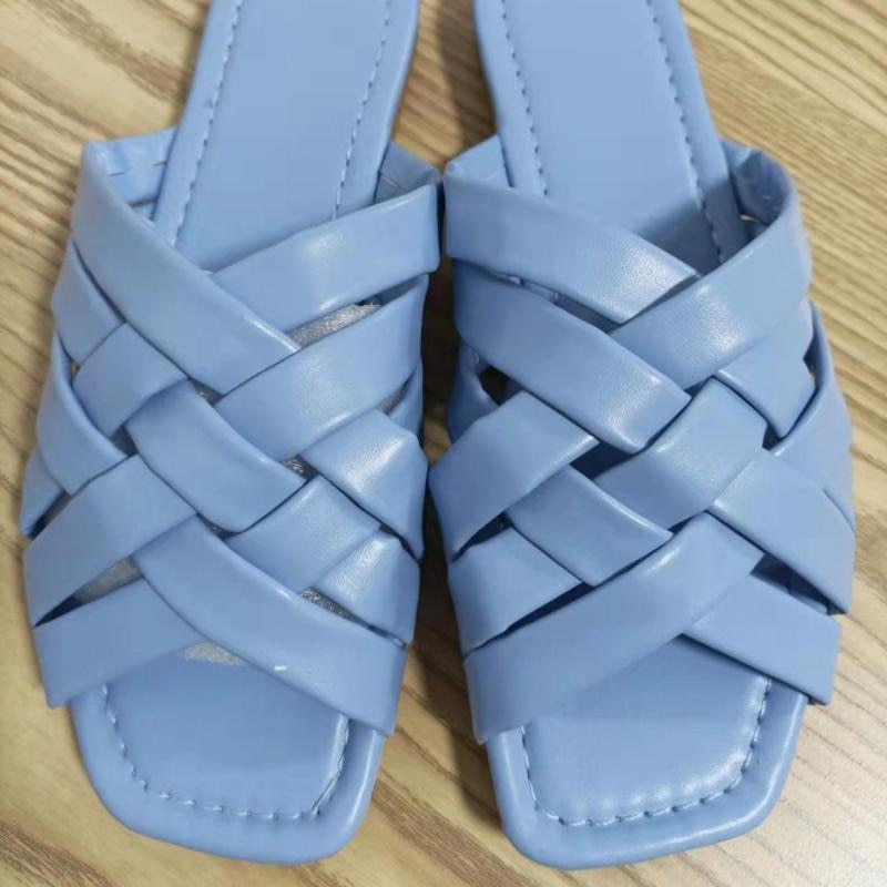 summer casual outdoor leather flat women slippers blue | dropsona - neutral - size reference