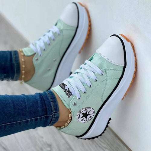 flat lace-up sneakers pattern canvas casual women spor | dropsona - neutral - usage example