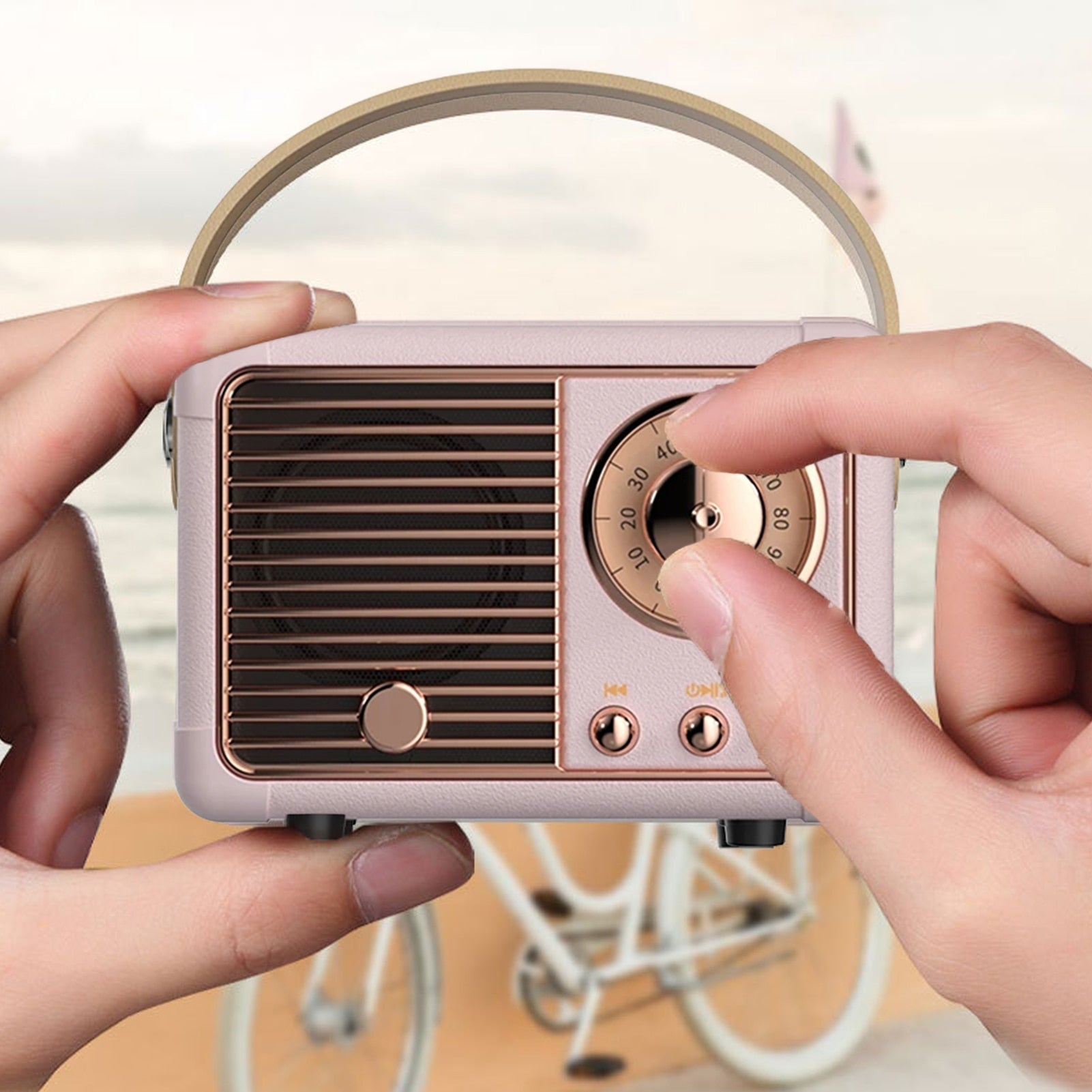 bluetooth compact retro speakers with radio – enjoy ex | dropsona - neutral - usage example
