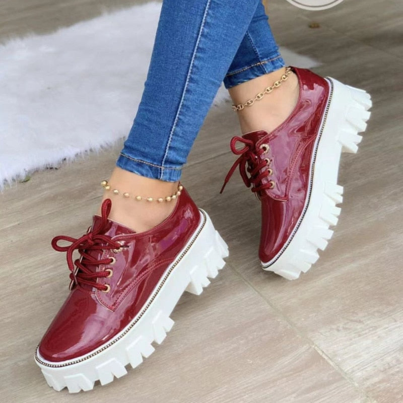 thick heel flat platform oxford women shoes pink/red/b | dropsona - neutral - front view