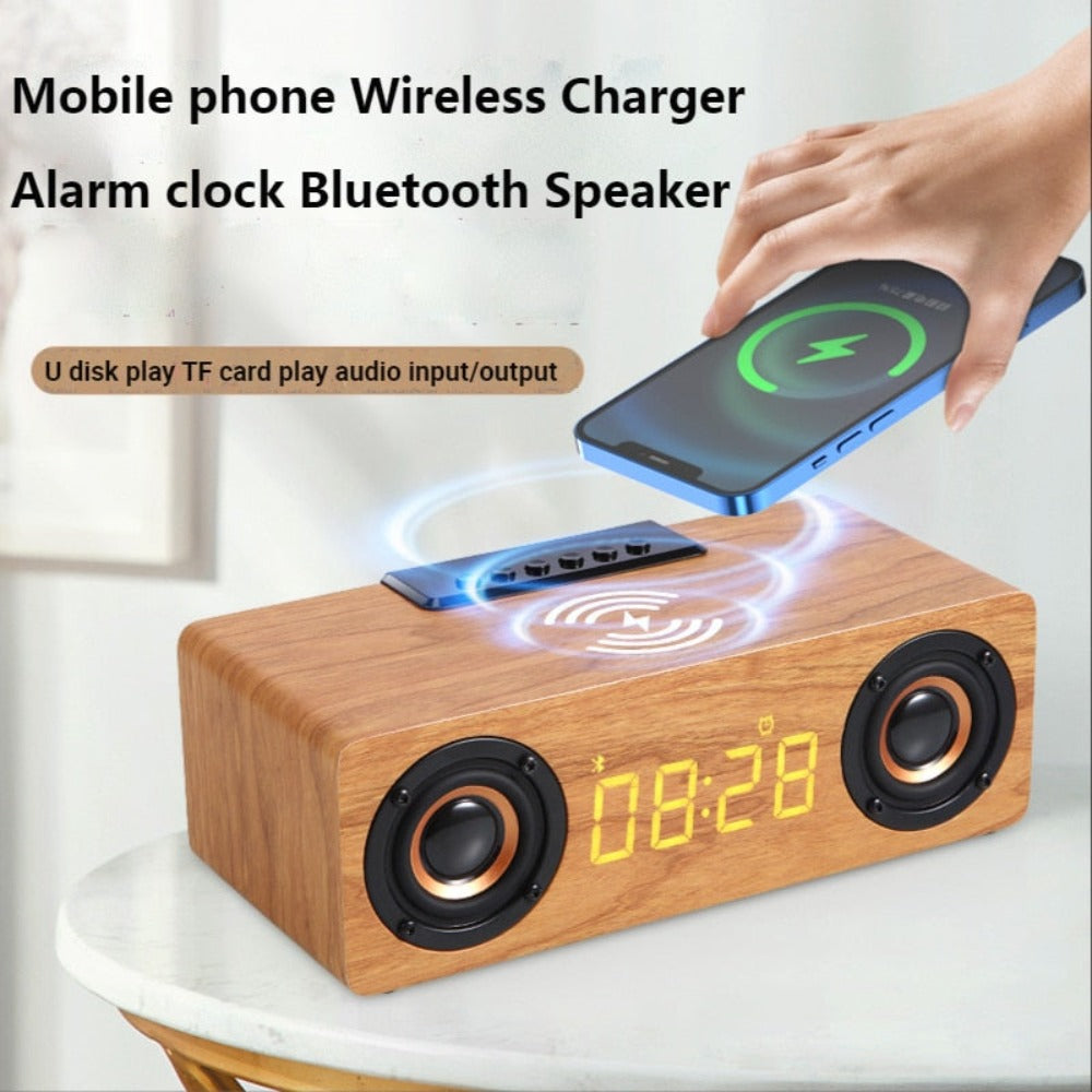 wooden retro theme wireless charger bluetooth speaker | dropsona - neutral - material texture