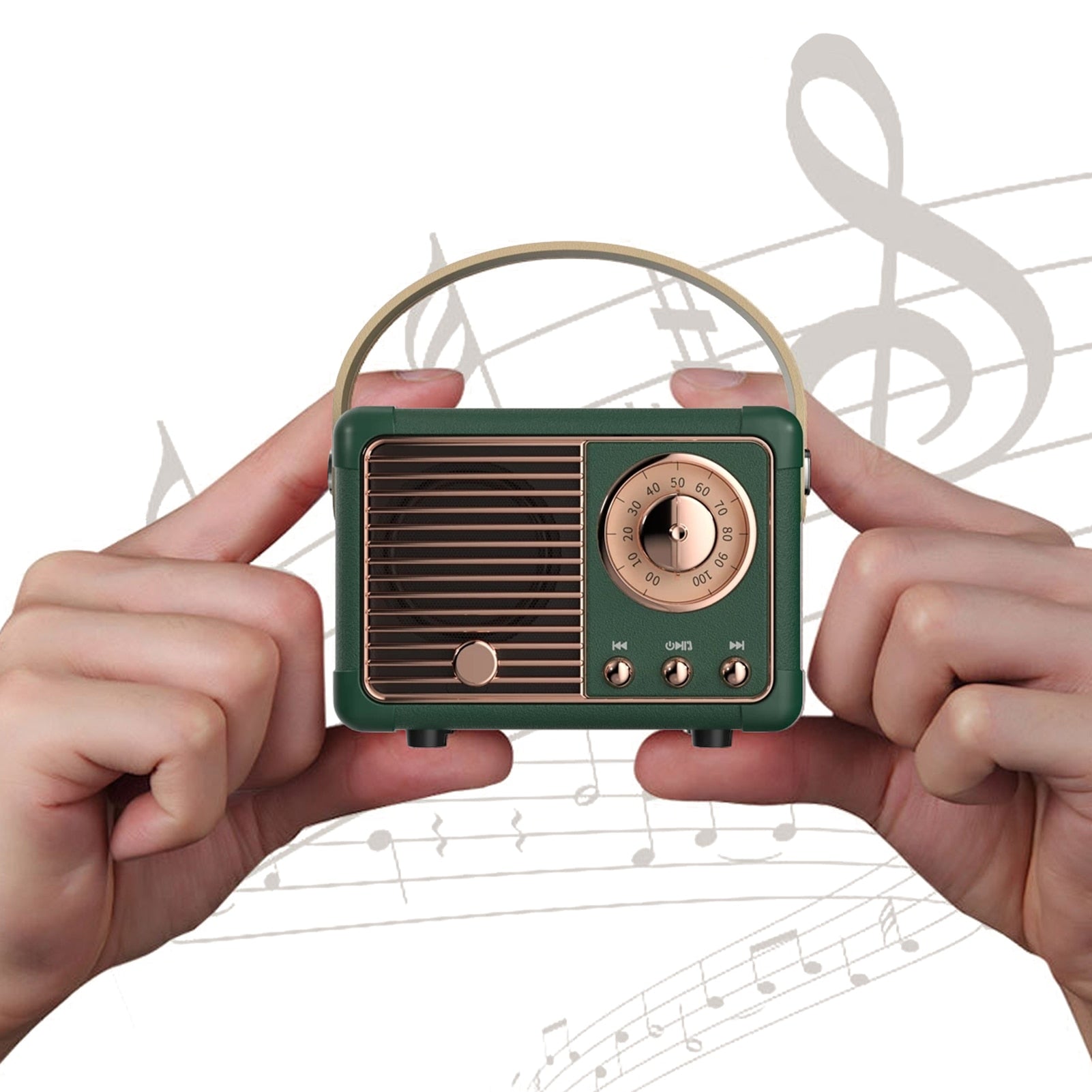 bluetooth compact retro speakers with radio – enjoy ex | dropsona - neutral - close-up detail