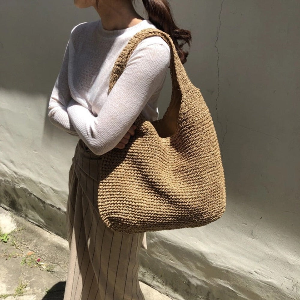 casual summer shoulder beach bag – prepare for the sum | dropsona - neutral - everyday use