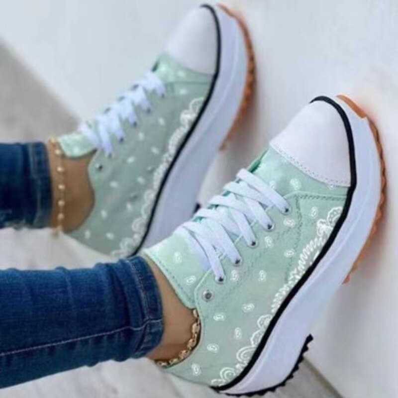 2022 pattern canvas women sneakers casual sport shoes | dropsona - neutral - close-up detail