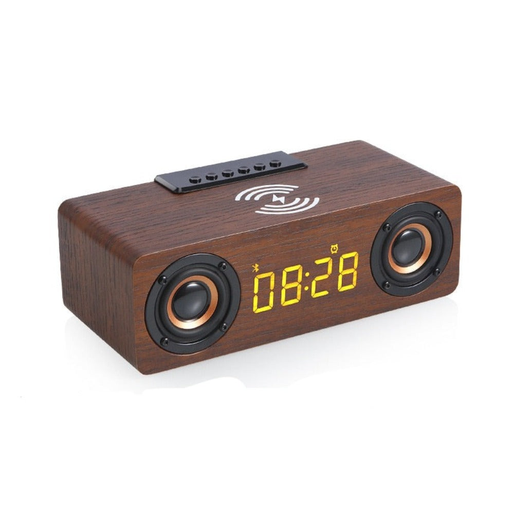 wooden retro theme wireless charger bluetooth speaker | dropsona - neutral - close-up detail