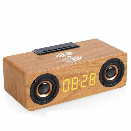 wooden retro theme wireless charger bluetooth speaker | dropsona - neutral - usage example