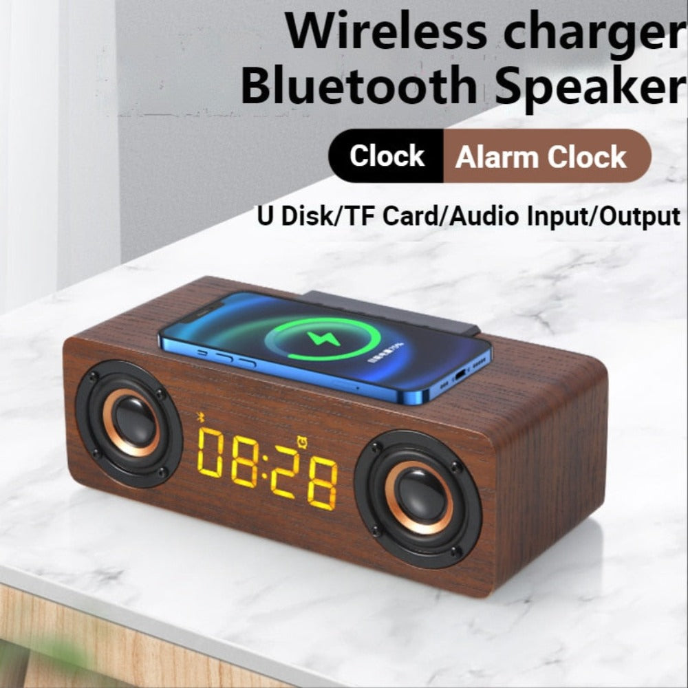 wooden retro theme wireless charger bluetooth speaker | dropsona - neutral - front view