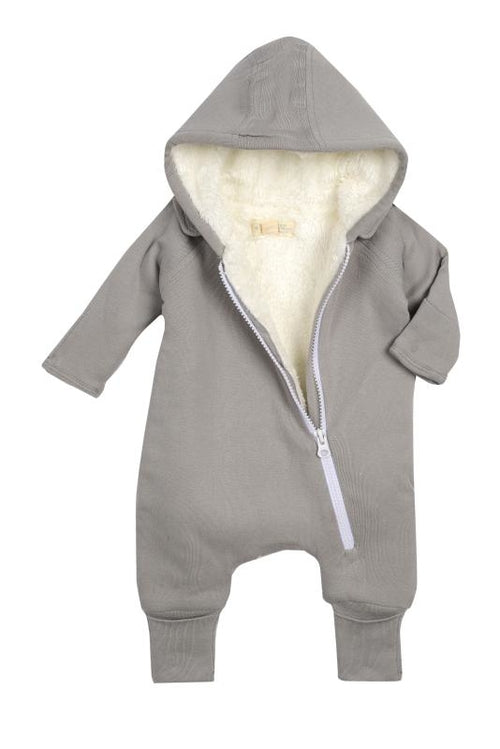 smart cuddly jumpsuit + bib - gray – super soft and co | dropsona - neutral - packaging