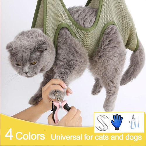 cat grooming restraint bag with hammock – breathable c | dropsona - neutral - material texture