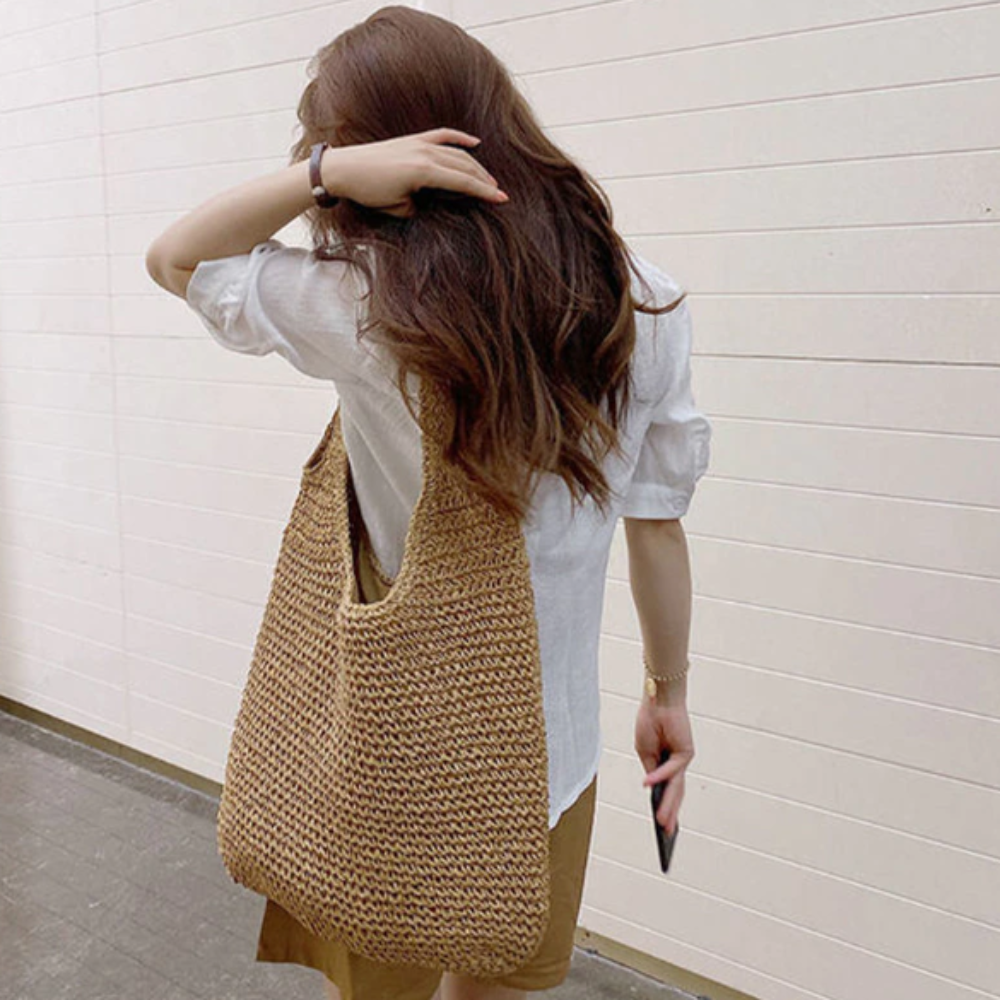 casual summer shoulder beach bag – prepare for the sum | dropsona - neutral - material texture