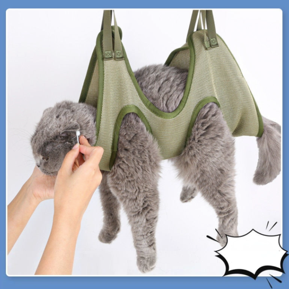 cat grooming restraint bag with hammock – breathable c | dropsona - neutral - front view