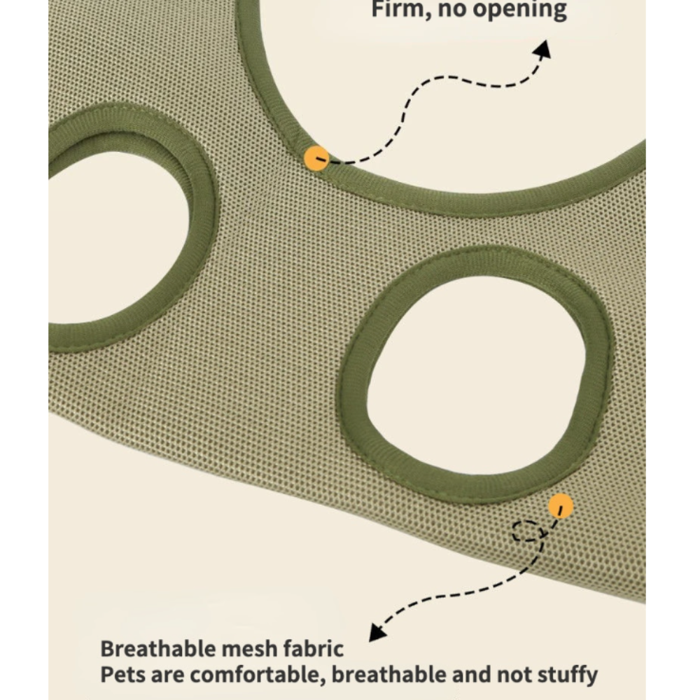 cat grooming restraint bag with hammock – breathable c | dropsona - neutral - close-up detail