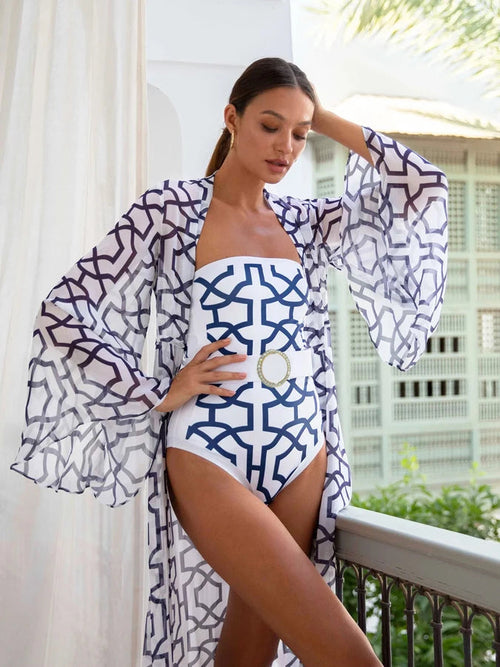 geometric shapes one piece swimsuit – transform your b | dropsona - neutral - front view