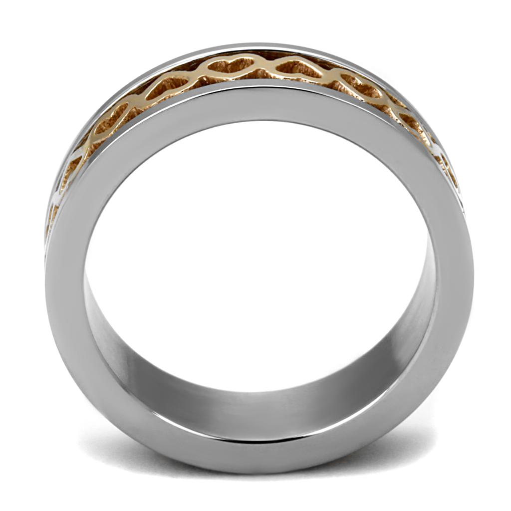 tk2398 - two-tone ip rose gold stainless steel ring wi | dropsona - neutral - close-up detail