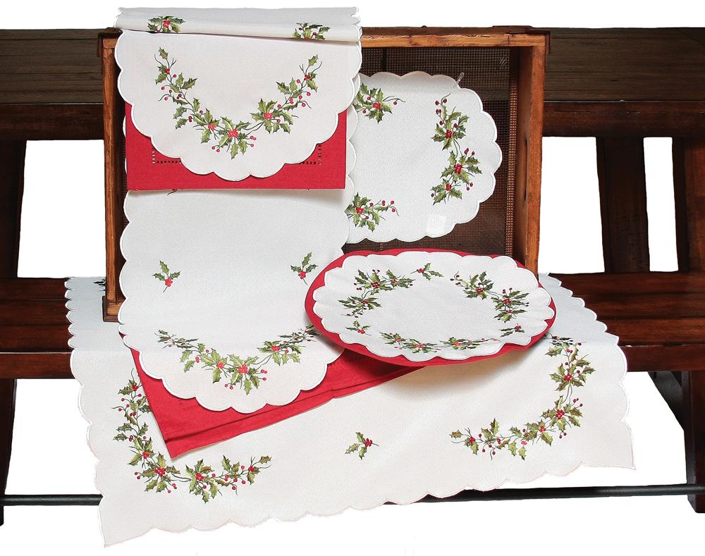 xd14790 mistletoe table topper 34x34 – description cle | dropsona - neutral - front view