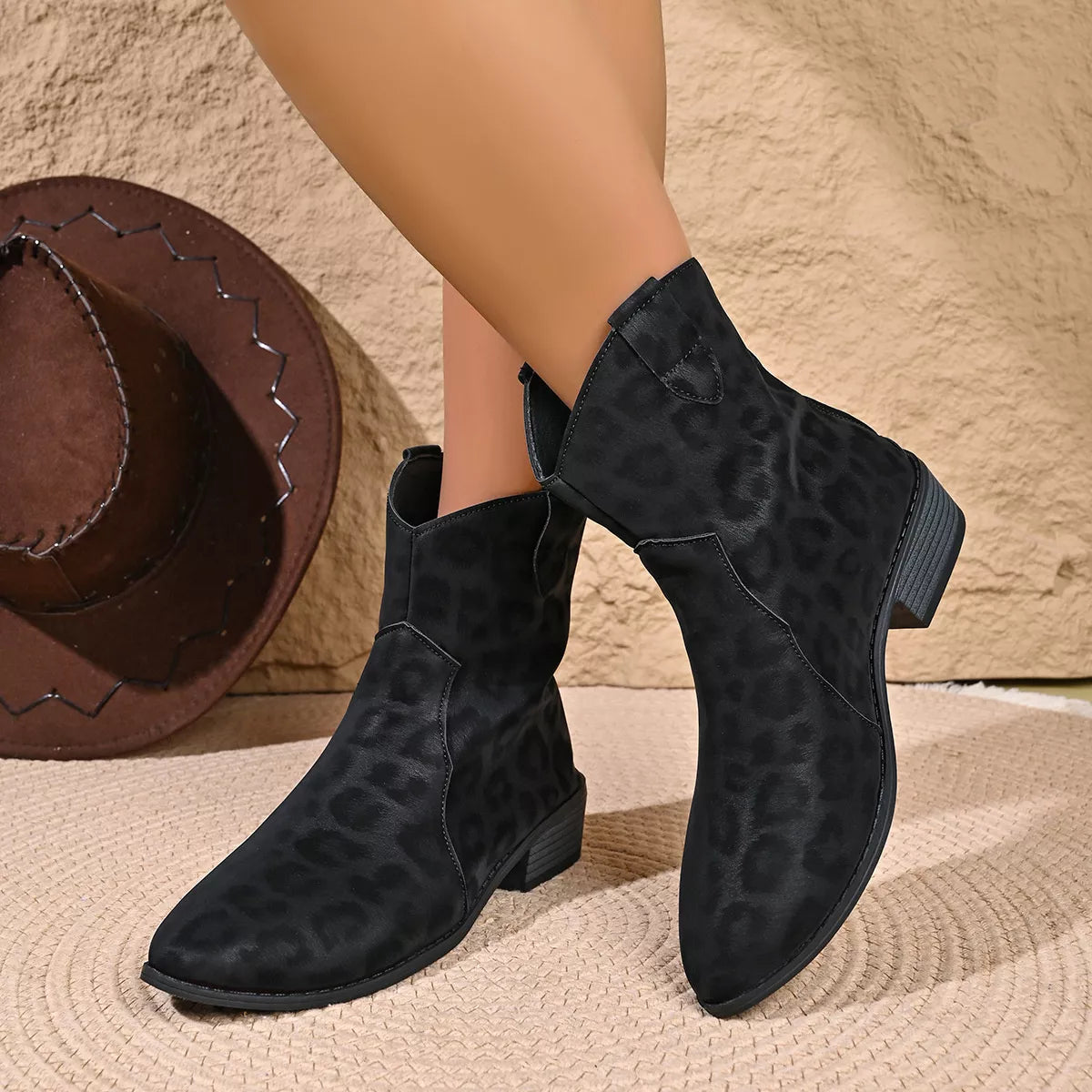 leopard print western ankle boots – dear monkey | dropsona - neutral - everyday use