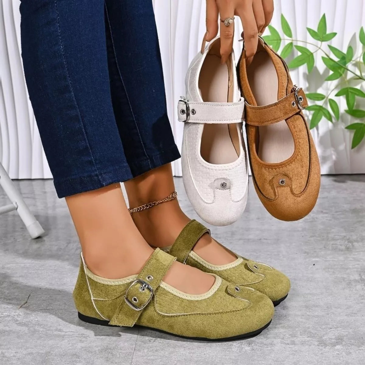 adjustable buckle strap slip-ons – classy ballet flats | dropsona - neutral - everyday use