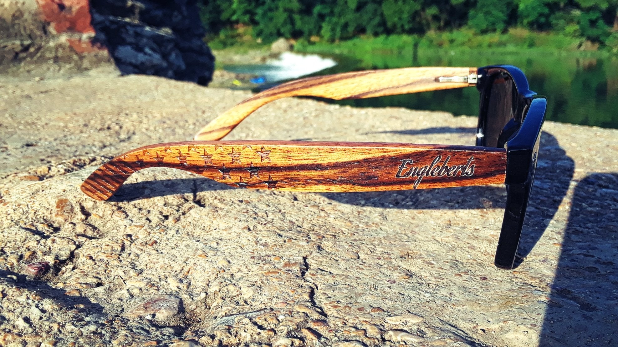 zebrawood sunglasses, stars and bars with wooden case, | dropsona - neutral - size reference