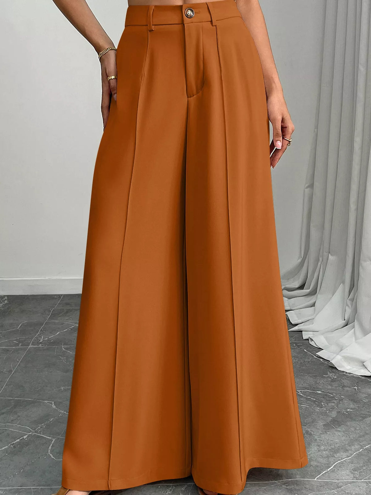 high-waisted wide-leg pants – pocketed fit | dropsona - neutral - front view