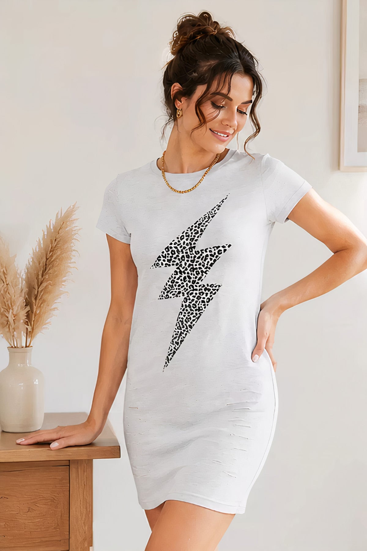 double take leopard lightning graphic tee dress - everyday wear