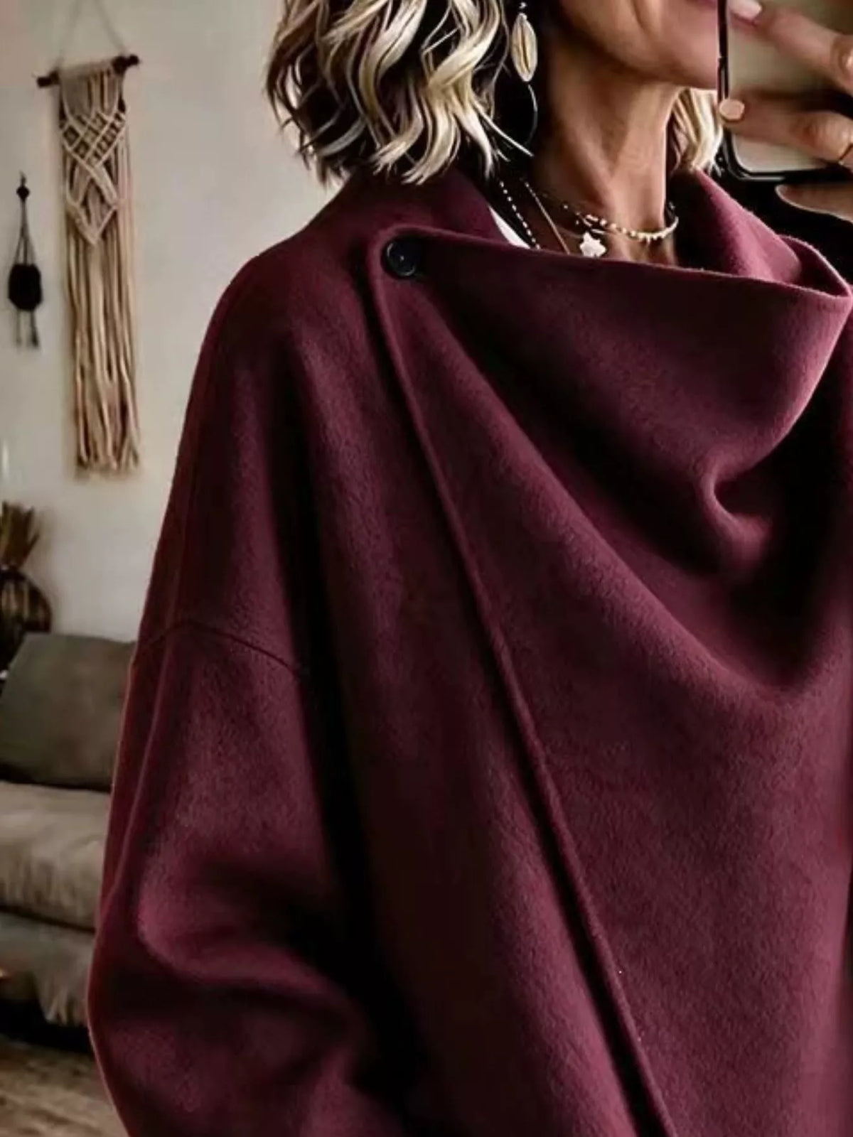 full size asymmetric cowl neck cape plus | dropsona - neutral - front view
