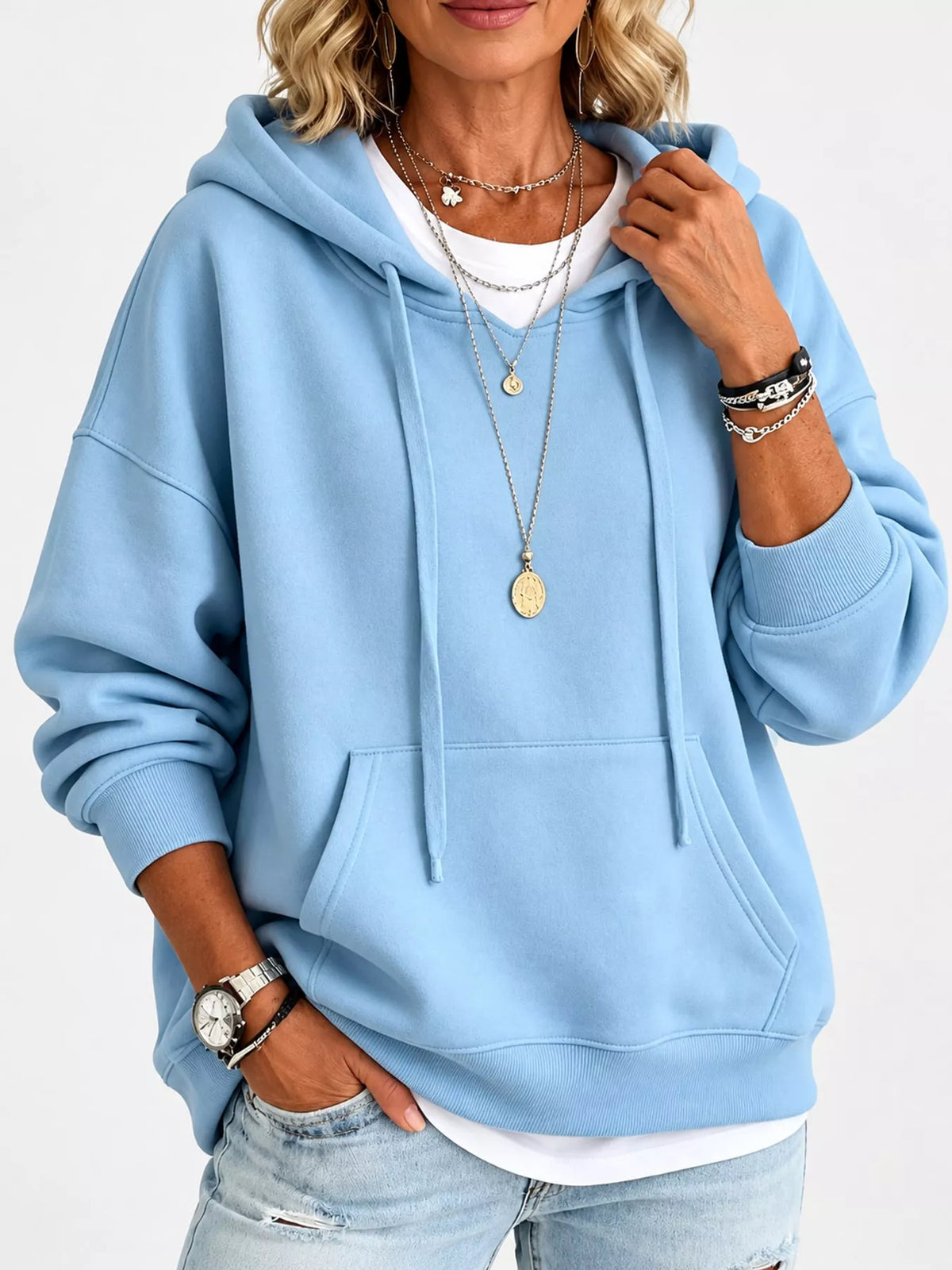drawstring dropped shoulder hoodie | dropsona - neutral - everyday use
