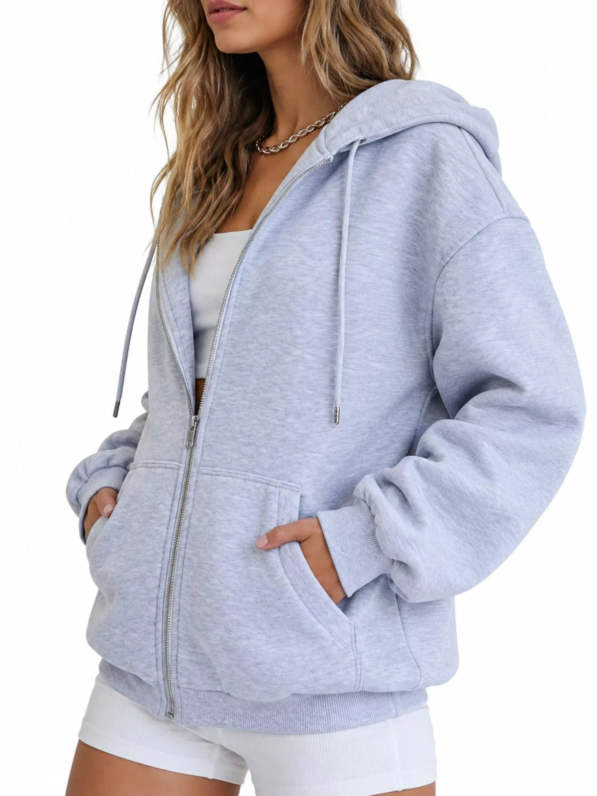 full size oversized zip-up hoodie plus | dropsona - neutral - front view