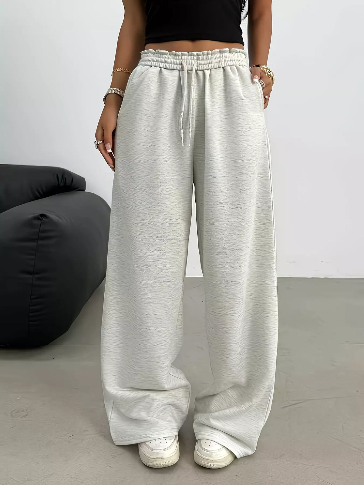 drawstring loose fit pants – drawstring,pocketed | dropsona - neutral - everyday use
