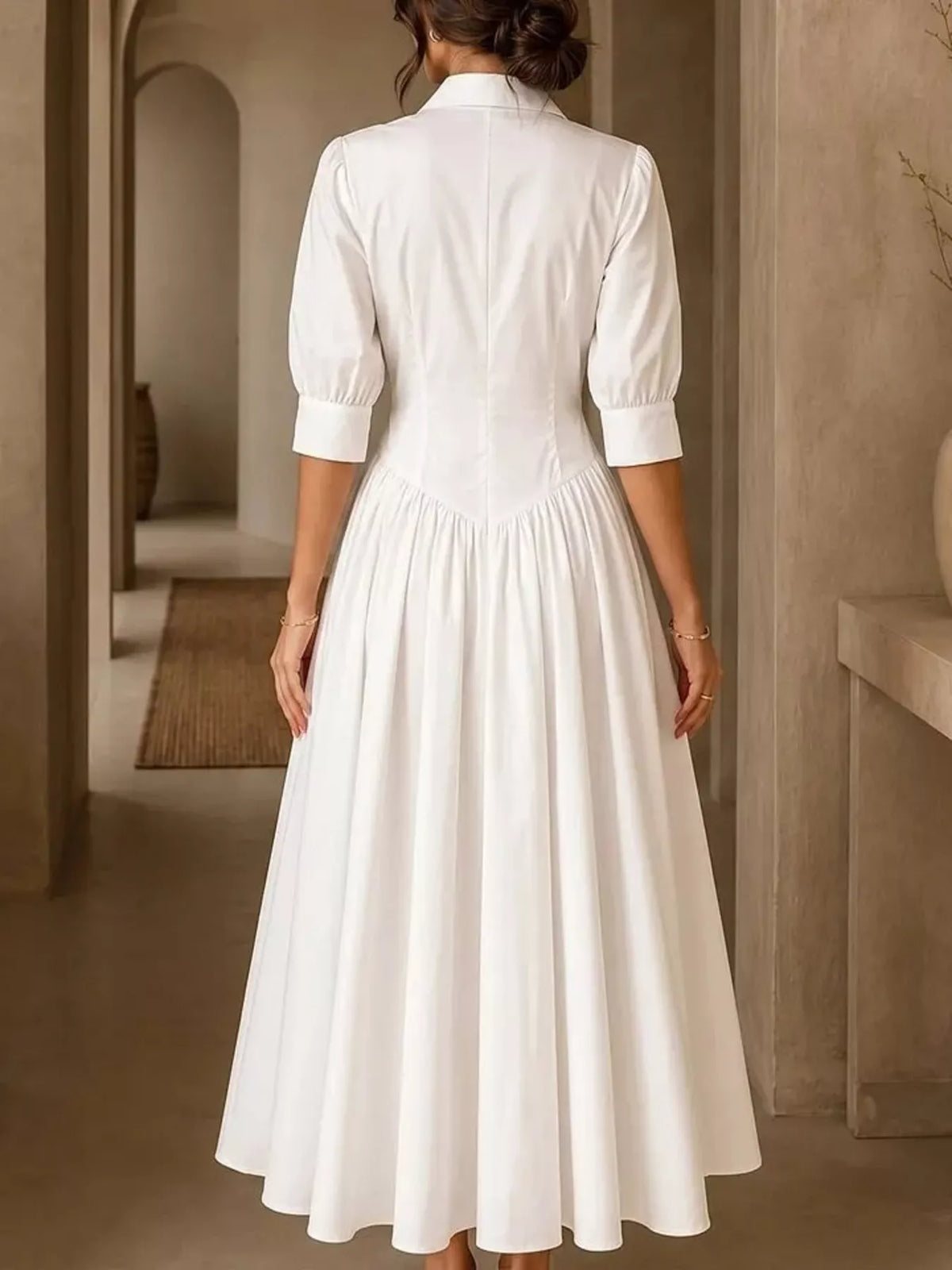 full size elegant button-down shirt dress with | dropsona - neutral - front view