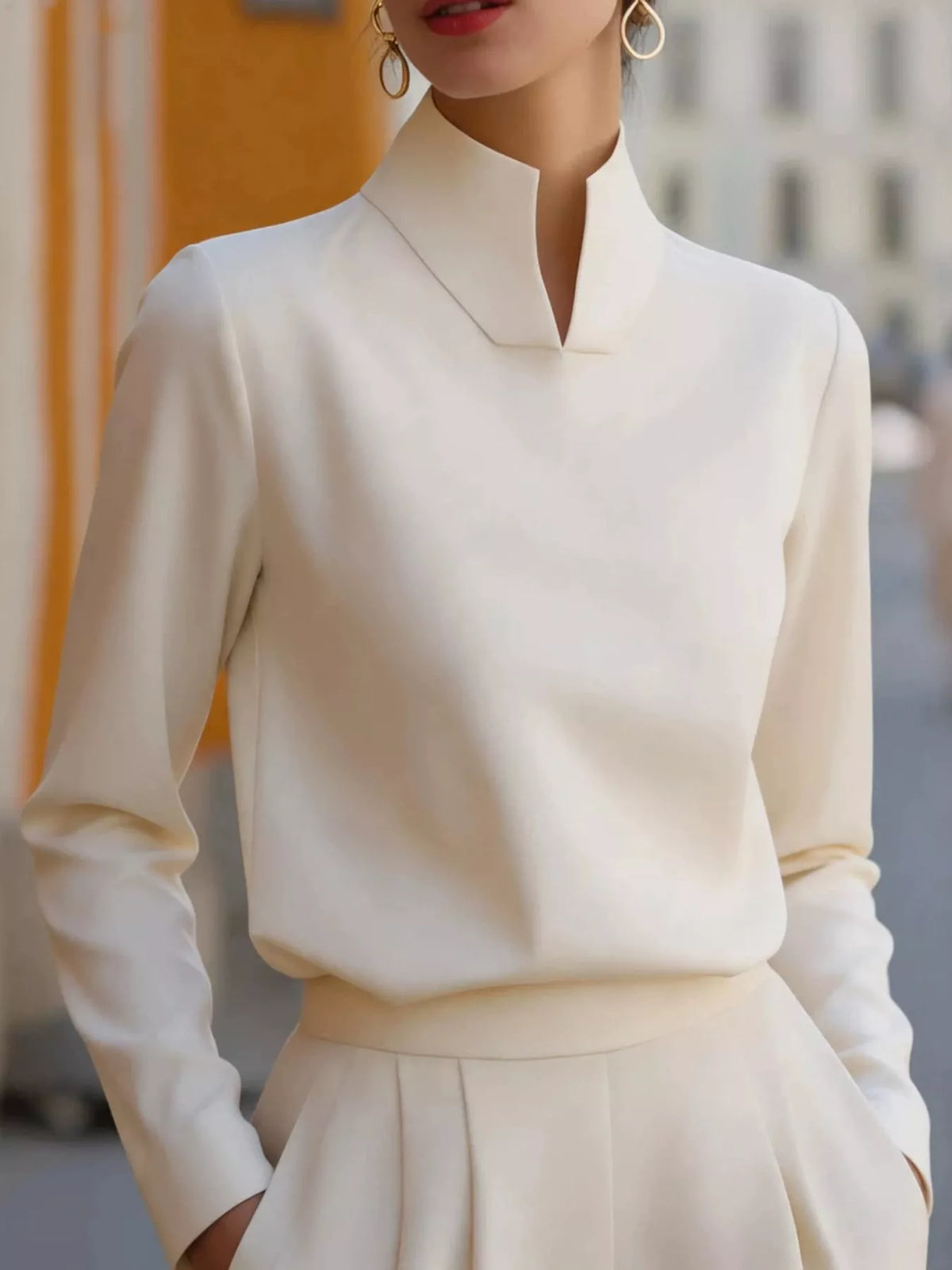 stand-collar long sleeve blouse – basic style fit | dropsona - neutral - everyday use