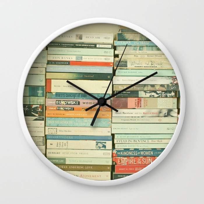bookworm wall clock – available in black or white fram | dropsona - neutral - front view