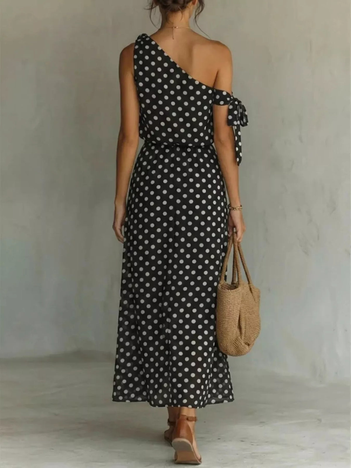 full size polka dot one-shoulder maxi dress plus | dropsona - neutral - front view