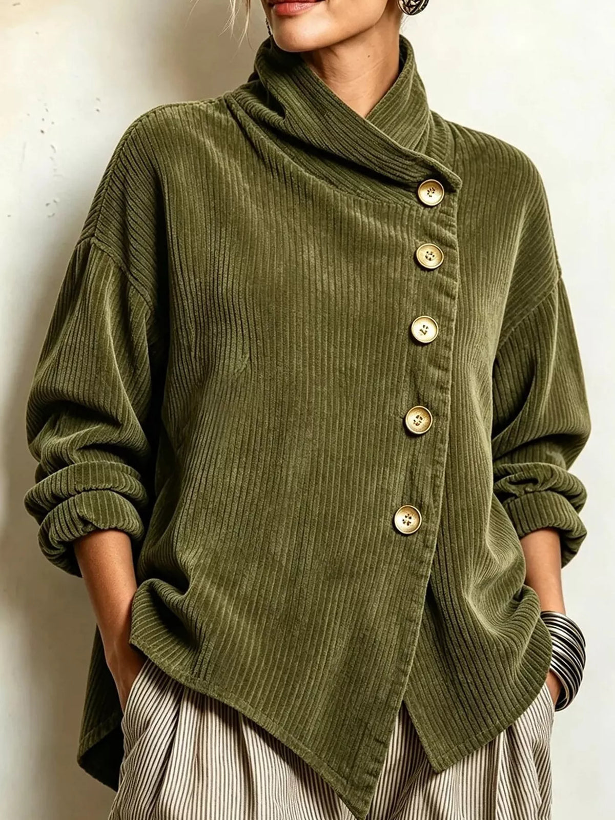 full size asymmetric button-down corduroy jacket plus | dropsona - neutral - everyday use