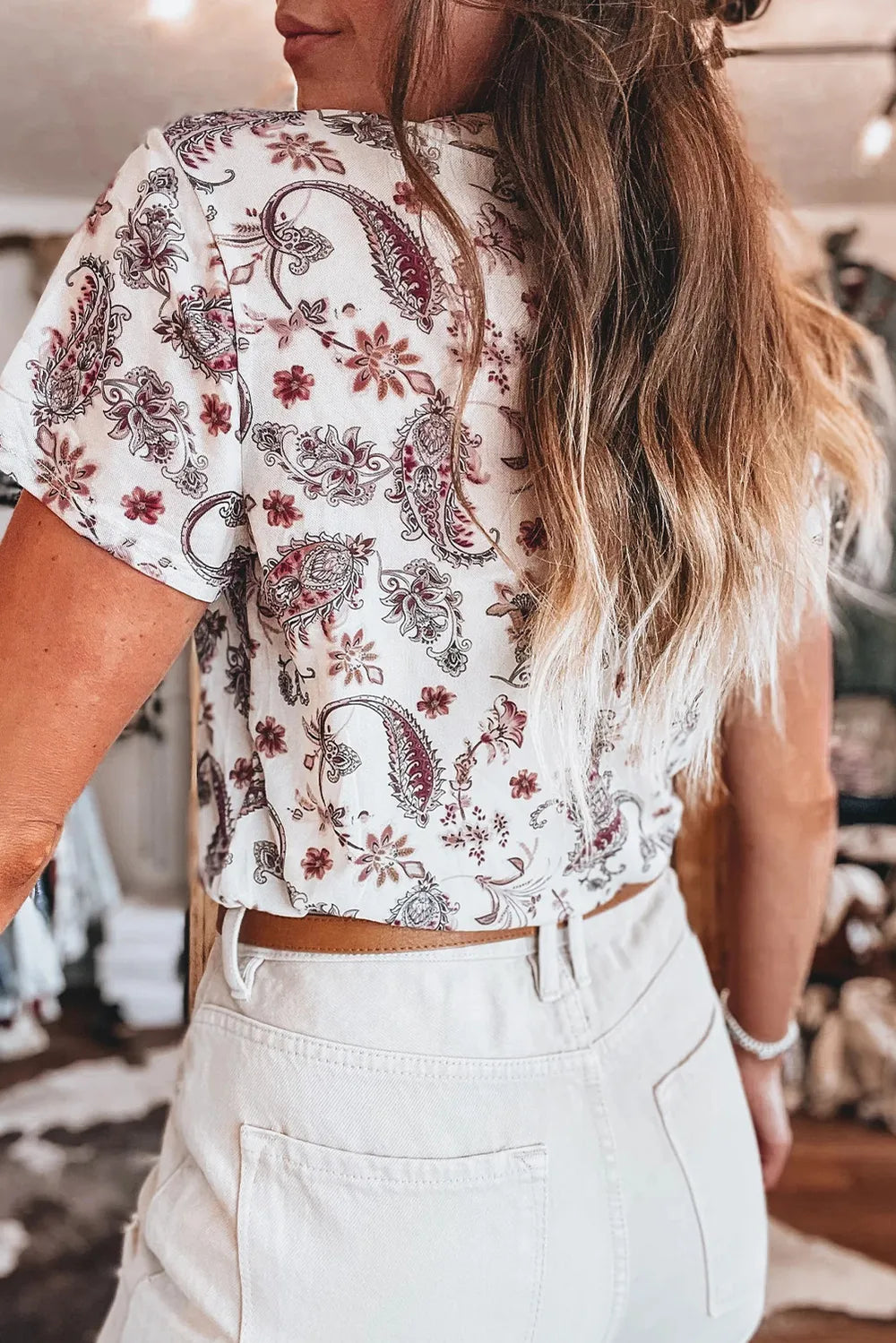 paisley mock neck t shirt - front view