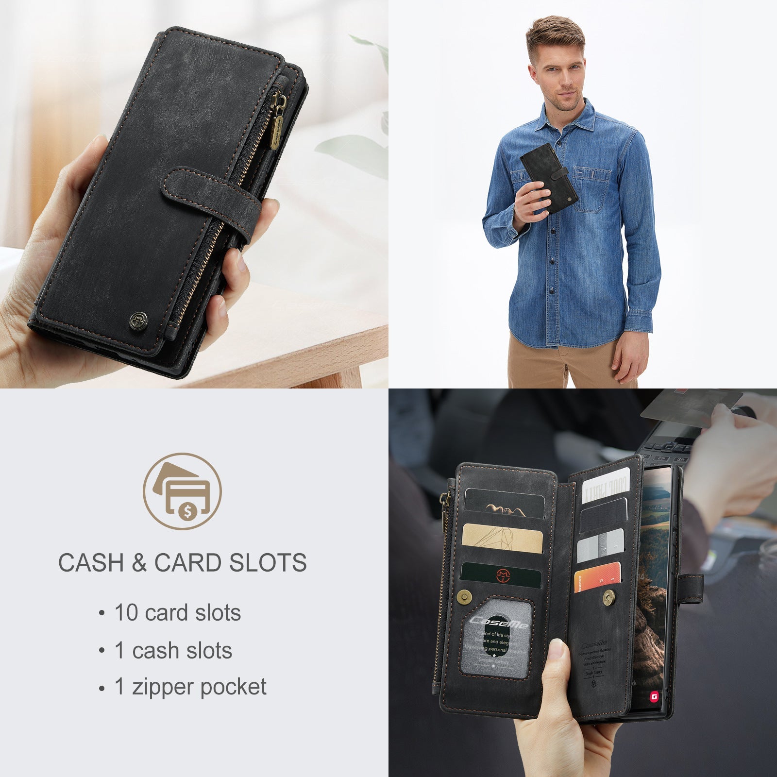 premium wallet case for iphone x to 14 | dropsona - neutral - front view