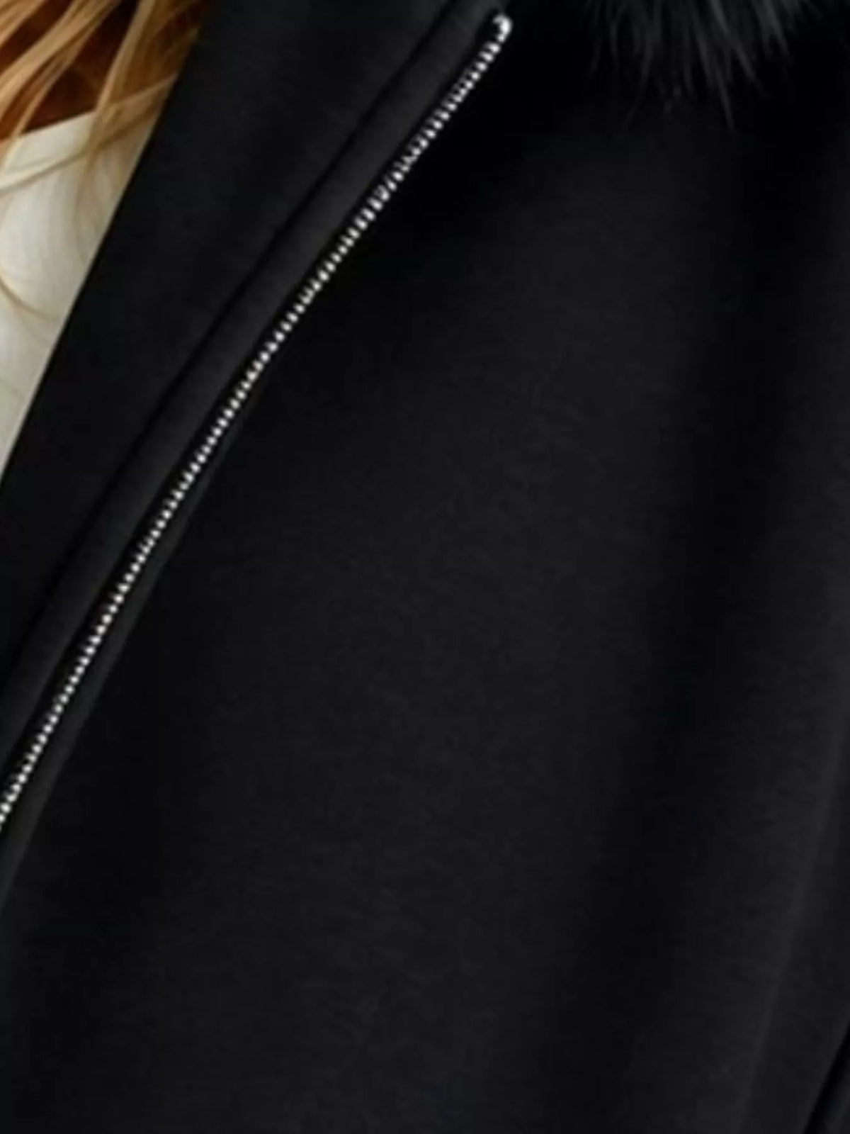 full size faux fur hood zip-up hoodie plus | dropsona - neutral - front view