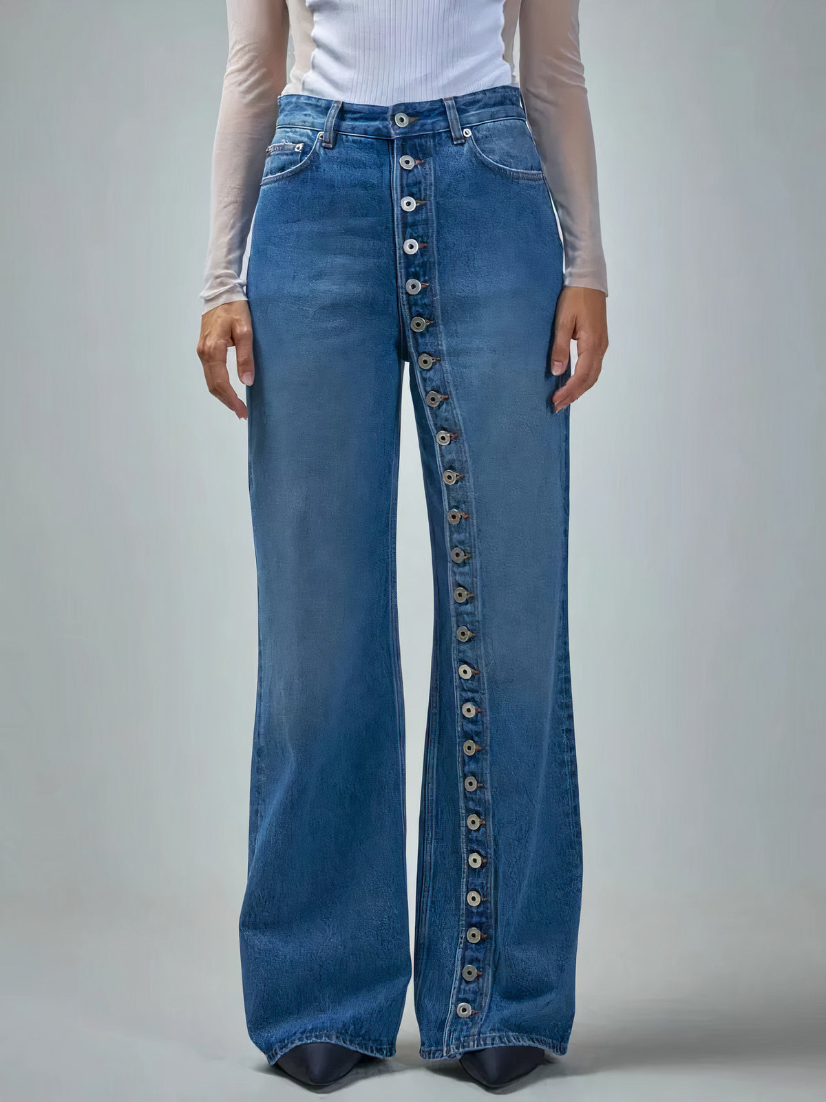 high-waisted asymmetric button-fly wide-leg jeans - everyday wear