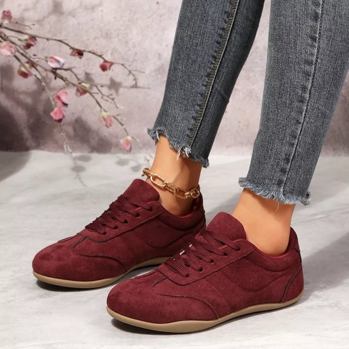 round toe lace up sneakers – classy ballet flats | dropsona - neutral - front view