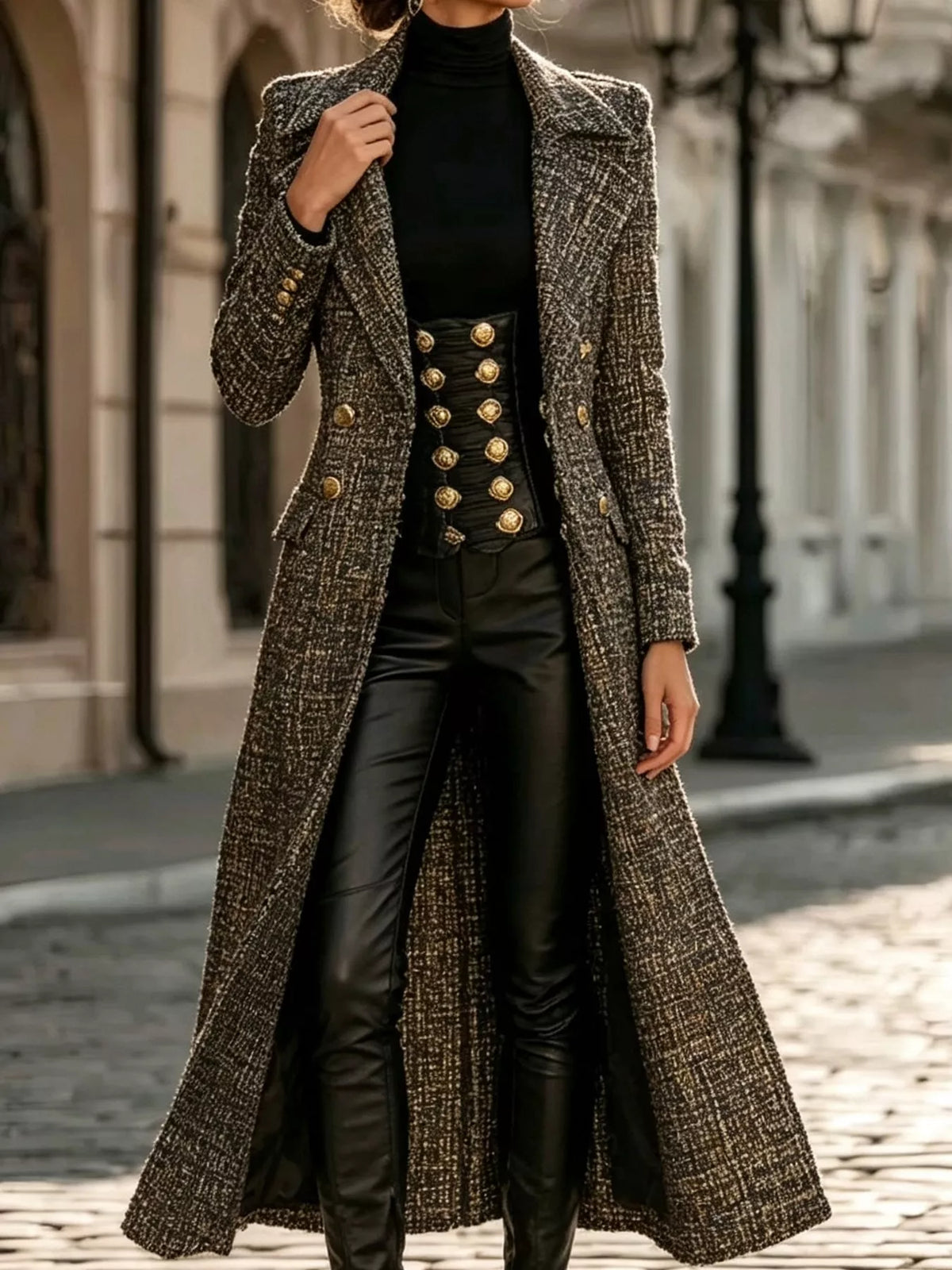 tweed long sleeve longline coat | dropsona polyester 100% - neutral - everyday use