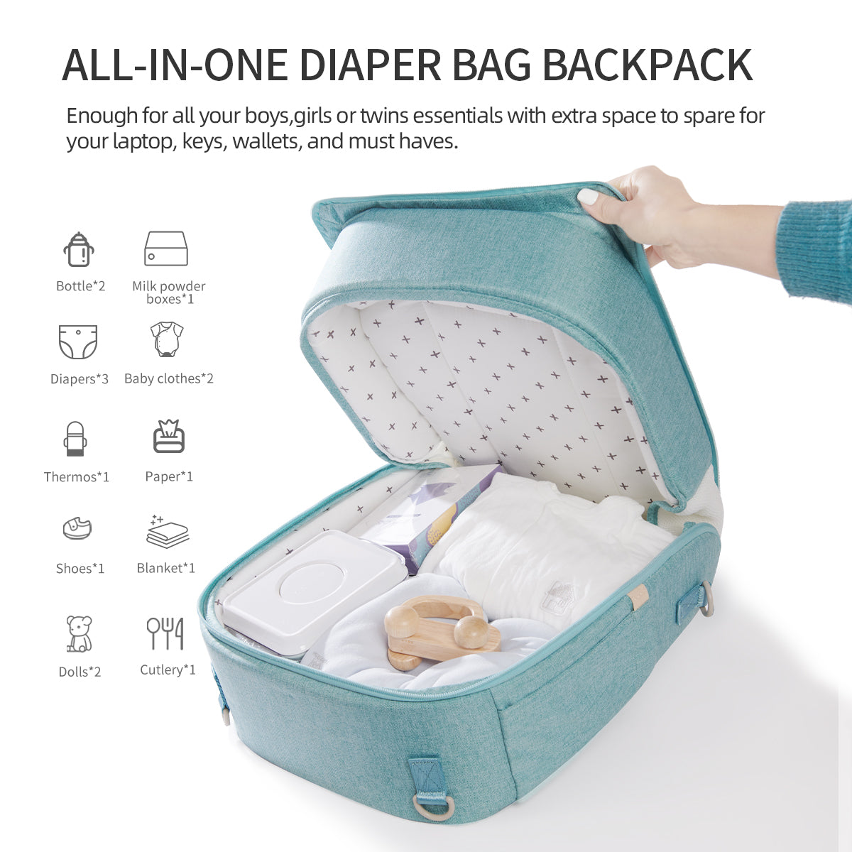 portable diaper bag backpack – packed with essential f | dropsona - neutral - size reference