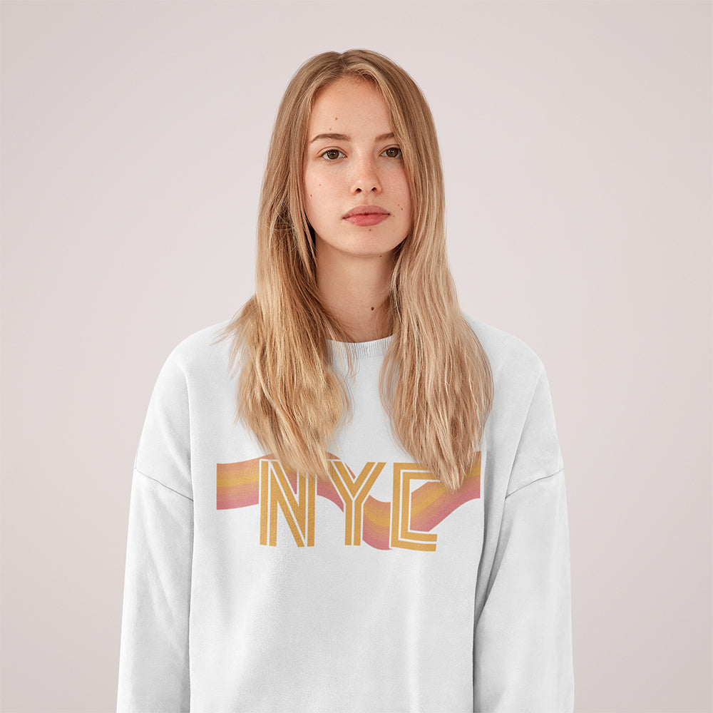 womens nyc retro 70's crewneck sweatshirt – | dropsona - neutral - size reference