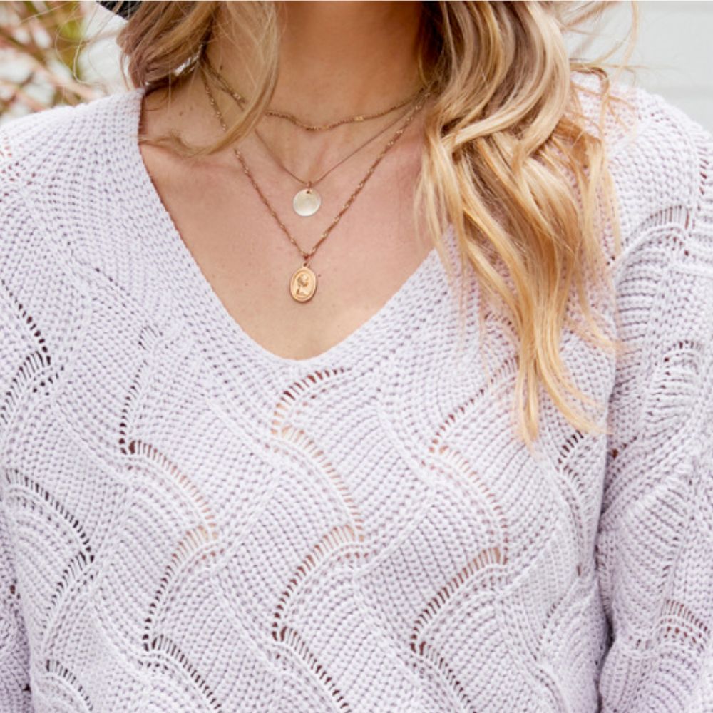 womens v-neck open knit sweater – stylish v neck | dropsona - neutral - usage example