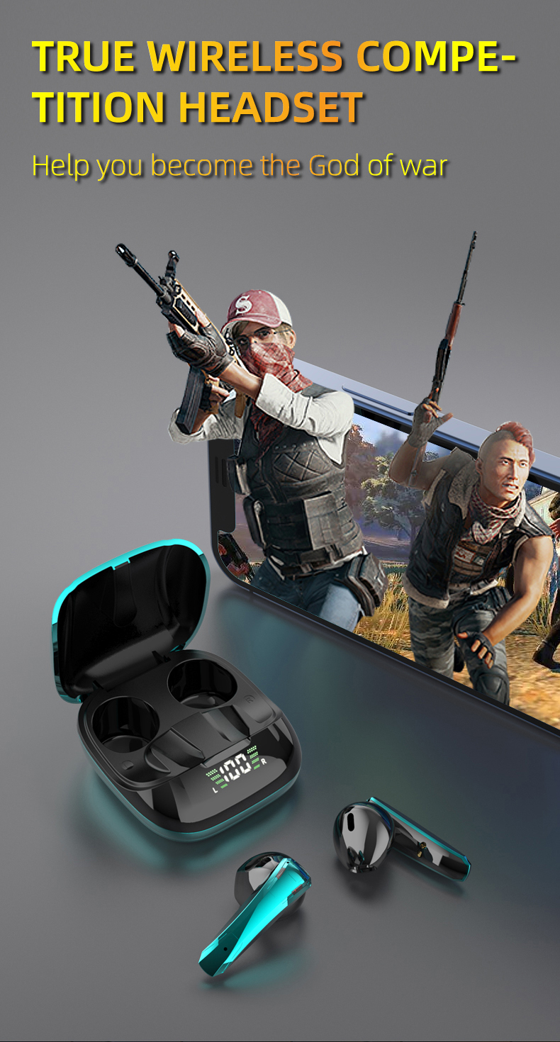 wireless tws gaming bluetooth 5.0 earphones with micro | dropsona - neutral - front view