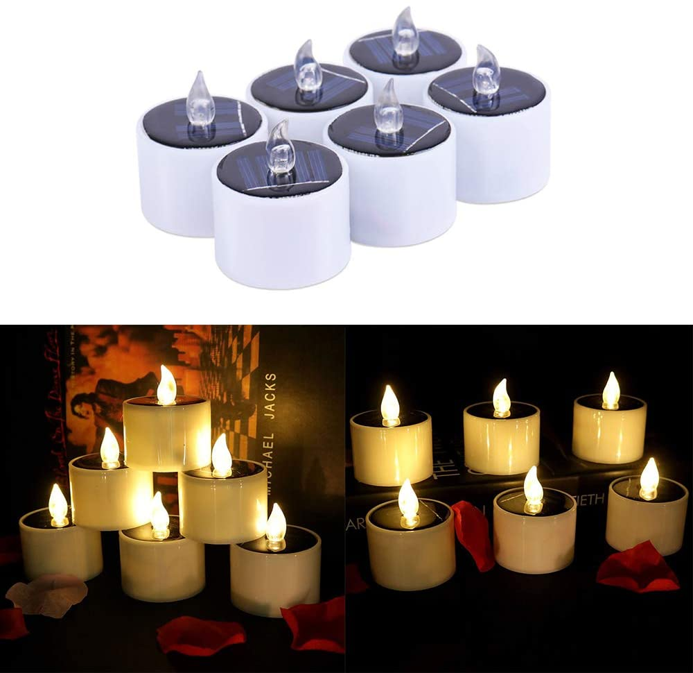 6pcs waterproof smokeless solar candles lights flame l | dropsona - neutral - close-up detail