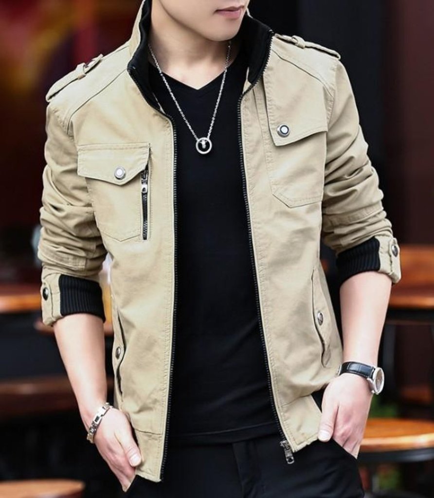 mens military theme short jacket – army style zip | dropsona - neutral - everyday use