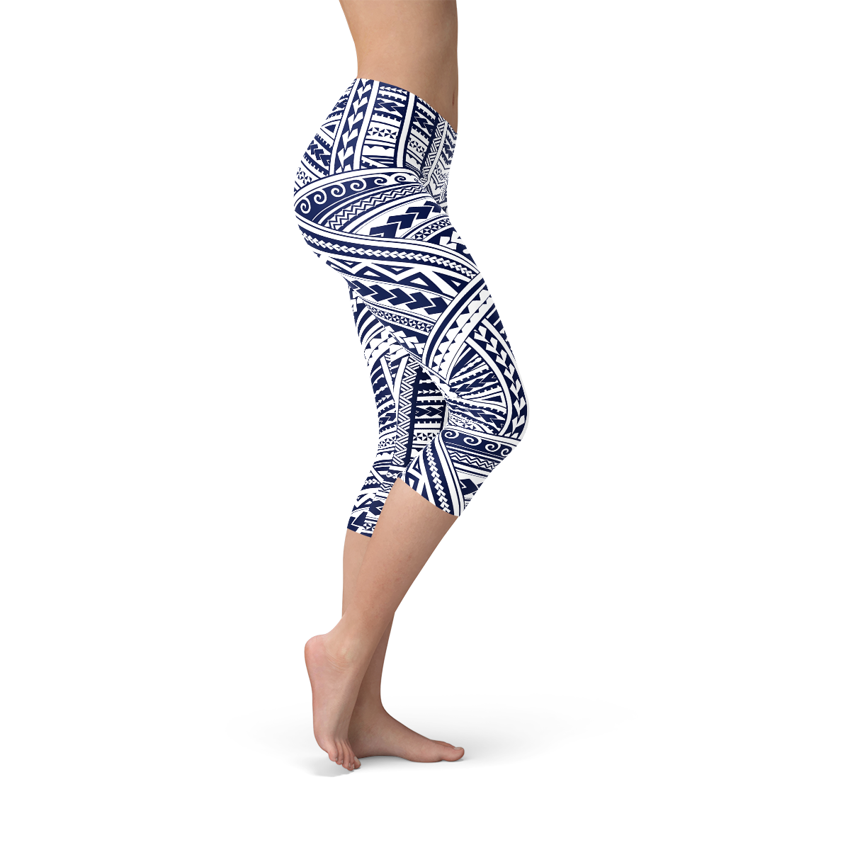 polynesian maori tattoo capri leggings – these premium | dropsona - neutral - front view