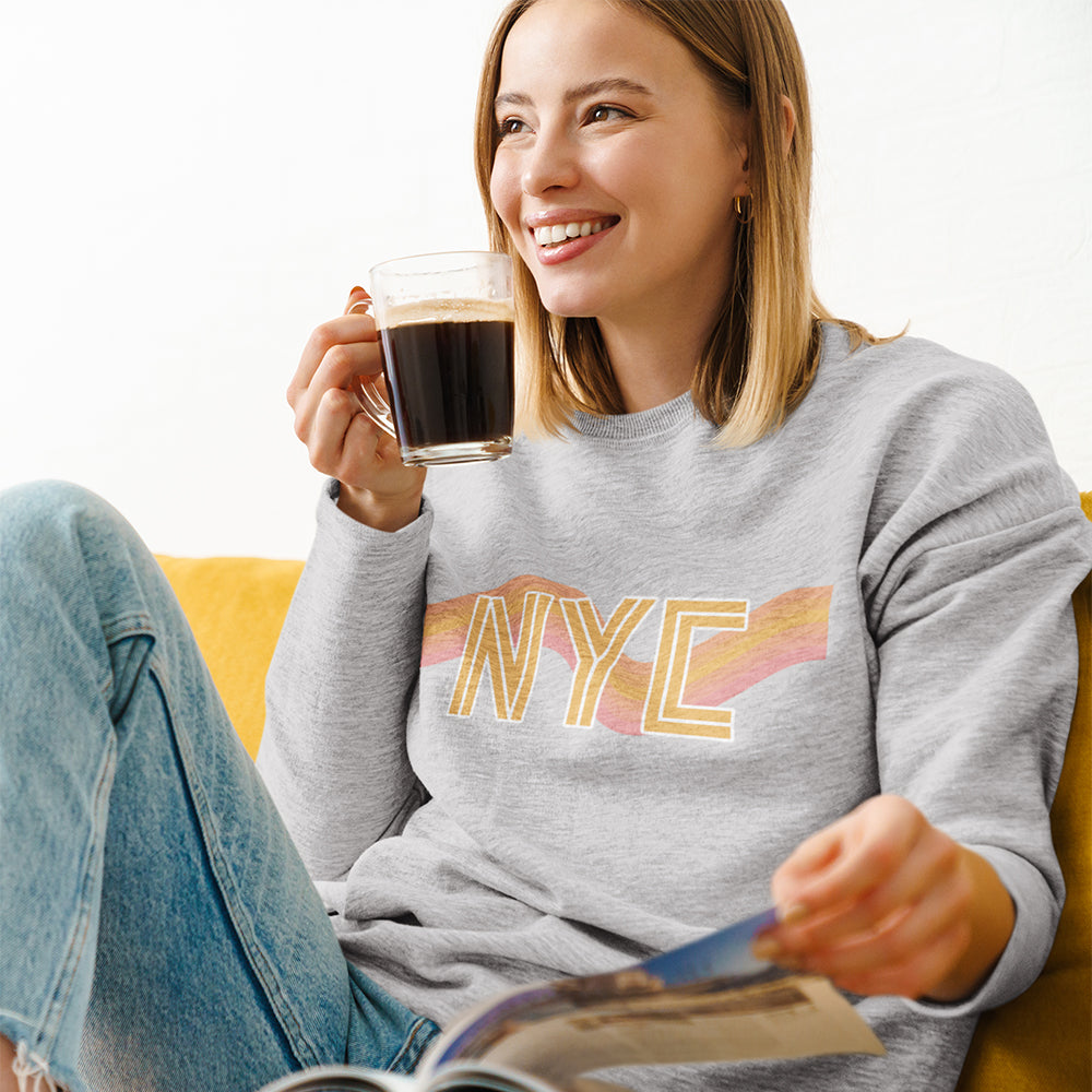 womens nyc retro 70's crewneck sweatshirt – | dropsona - neutral - front view