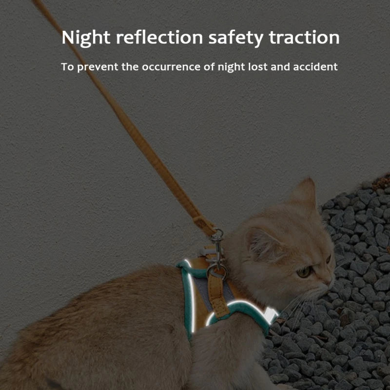 adjustable cat harness with leash set reflective vest | dropsona - neutral - front view