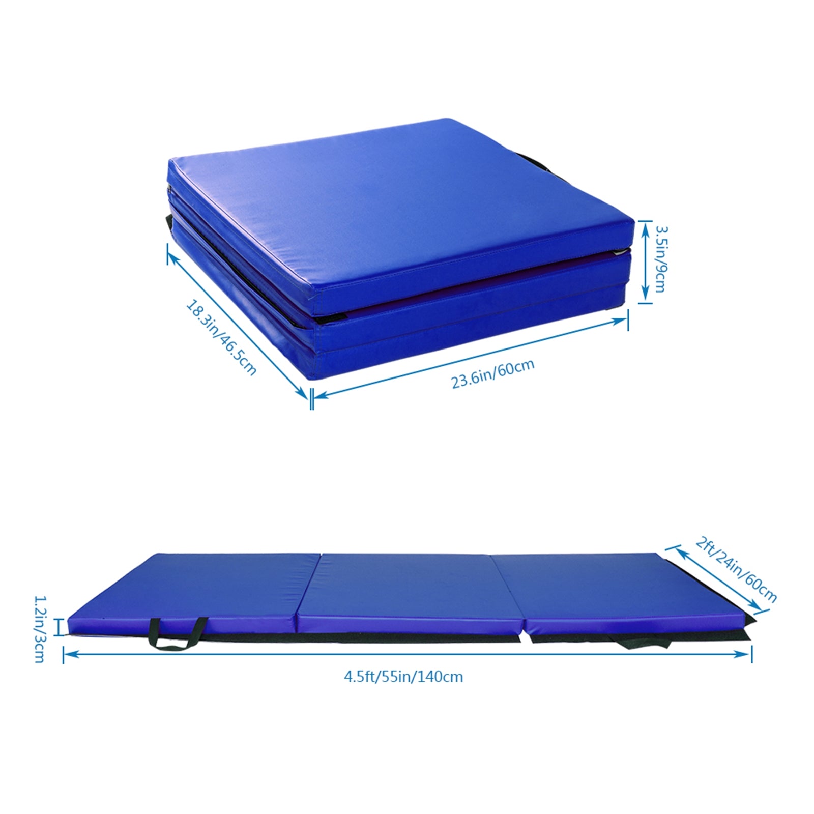 55"x24"x1.2" tri-fold gymnastics yoga mat with hand bu | dropsona - neutral - size reference