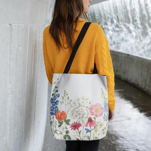 double sided spring floral print tote bag – sid | dropsona - neutral - material texture
